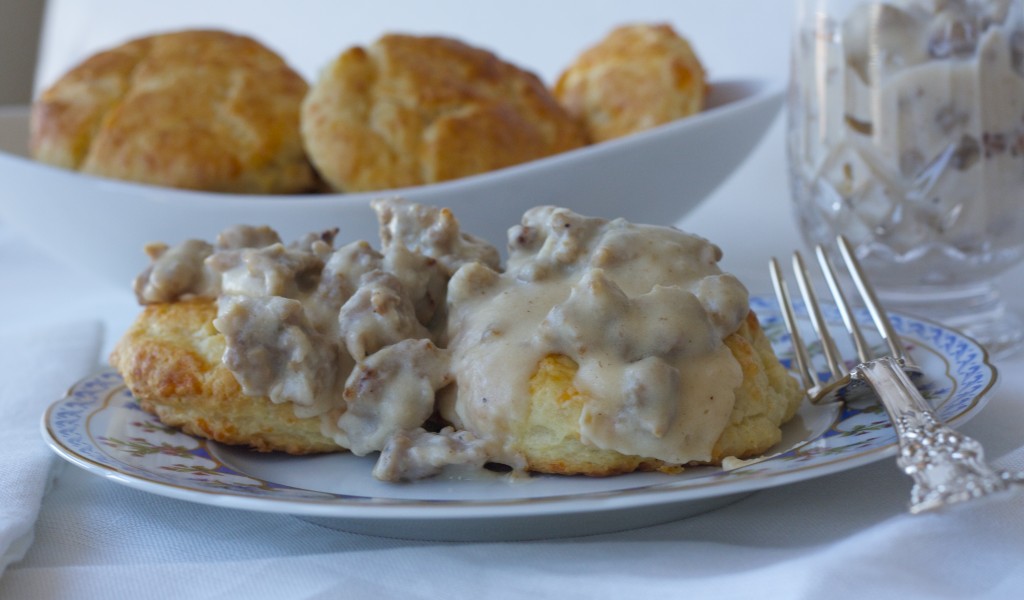 Buttermilk Cheddar Biscuits with Sausage Gravy - Tiny Test Kitchen ...